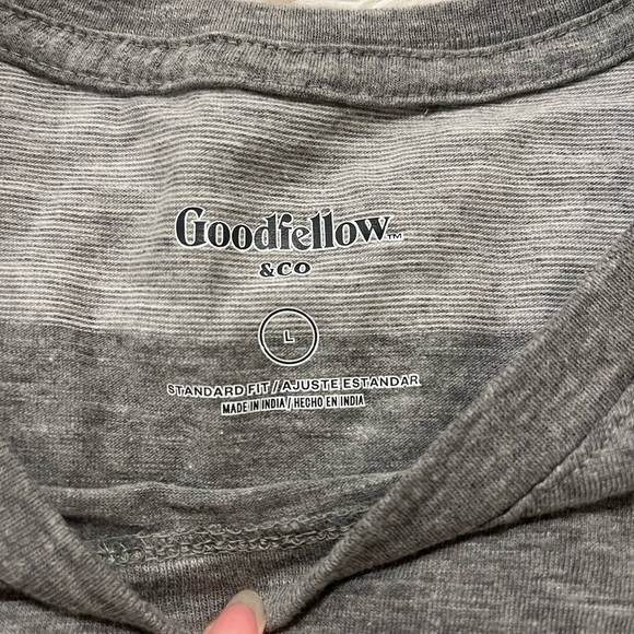 Goodfellow Co Mens L Grey Striped Short Sleeve Casual Crewneck Shirt - Picture 2 of 4